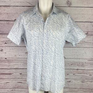 SAKS FITFTH Ave Modern Men's Blue Patterned Shirt Short sleeve Button Up